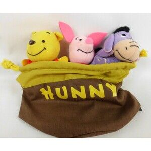 Vintage Tokyo Disneyland Winnie the Pooh Plush Hunny Pot Pouch Bag Japan Eeyore